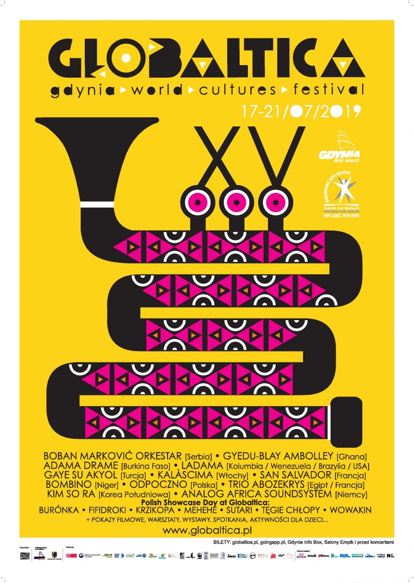 Plakat tegorocznej edycji festiwalu, zaprojektowany tradycyjnie przez dyrektora artystycznego Globaltiki, Piotra Pucyło