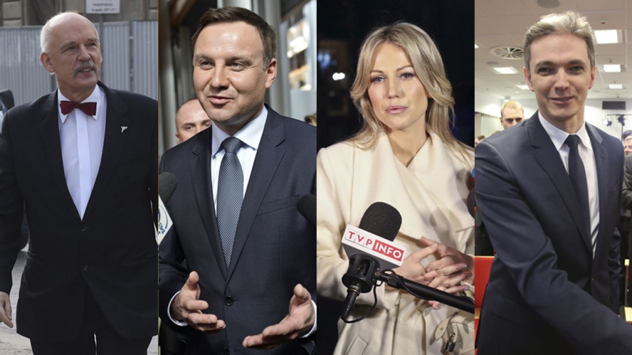 Janusz Korwinn-Mikke, Andrzej Duda, Magdalena Ogórek, Adam Jarubas (fot. PAP/Marcin Obara/Rafał Guz/Leszek Szymański/Radek Pietruszka) Janusz Korwinn-Mikke, Andrzej Duda, Magdalena Ogórek, Adam Jarubas (fot. PAP/Marcin Obara/Rafał Guz/Leszek Szymański/Radek Pietruszka)