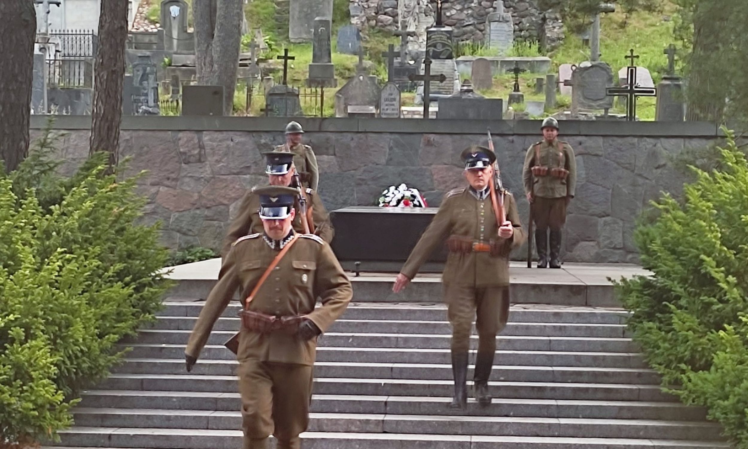 Changing of the guard at the Mausoleum of the Mother and the Heart of Her Son, which contains the remains of Józef Piłsudski’s mother, Maria, and his own heart. Rasos Cemetery