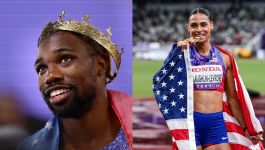 Noah Lyles i Sydney McLaughlin-Levrone podczas mistrzostw świata w Tokio (fot. Getty Images) Noah Lyles i Sydney McLaughlin-Levrone podczas mistrzostw świata w Tokio (fot. Getty Images)