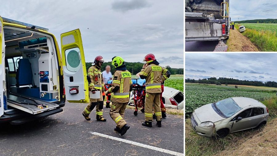 Wypadek między Rzesznikowem a Gorawinem - kobieta wpadła do rowu. Śmieciarka ruszyła z pomocą (źródło: A.Wójcik)