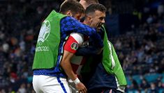 Ivan Perisic strzela gola na 3:1 w meczu Chorwacja – Szkocja (fot. Getty)