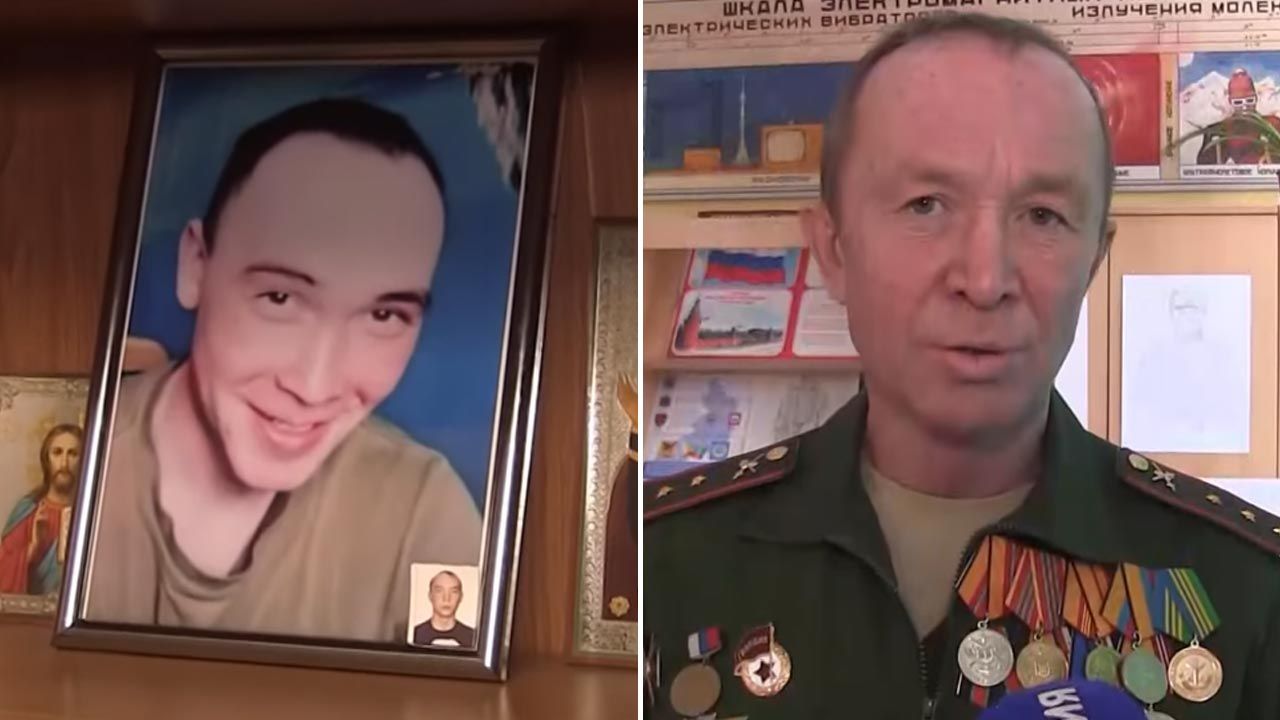 Ojciec zabitego żołnierza z dumą przed kamerą rosyjskiej telewizji (fot. Rossija 24)