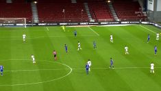 Kopenhaga - Piast, Parzyszek blisko gola (fot. TVP)