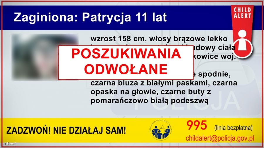 Policja poinformowała, że 11-letnia Patrycja została odnaleziona  (fot. policja)