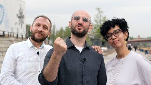 Віктар Шукеловіч, Мікіта Мелказёраў, Алана Гебрэмарыям. Фота: Белсат