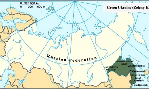 Zielny Klin na mapie Federacji Rosyjskiej z 2008 r. Fot. SeikoEn - Own work - Other example of similar map: http://volgota.com/sometrouble/zeleniy-klin, CC BY-SA 2.5, https://commons.wikimedia.org/w/index.php?curid=12222342