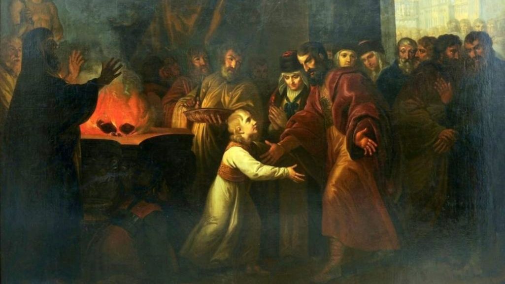 Postrzyżyny Mieszka I na obrazie Jana Peszki (fot. wikimedia/ domena publiczna/ dzienwolnejsztuki.pl)
