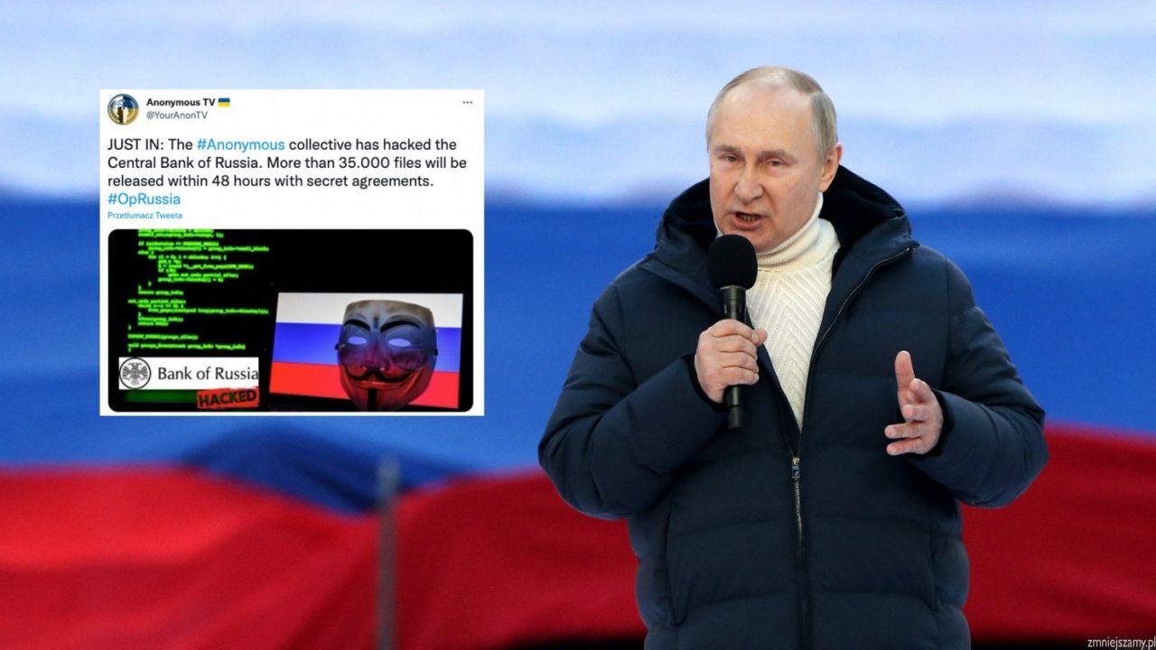 Władimir Putin i Rosja przyjmują kolejne ciosy od Anonymous (fot. Getty Images, twitter.com/YourAnonTV)
