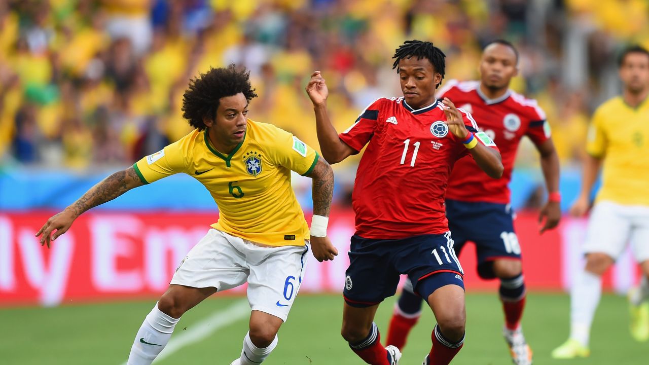 Страна современного футбола. Марсело 2014 Бразилия. Бразилия Колумбия 2014. Бразилия Колумбия ЧМ 2014. Современный футбол.