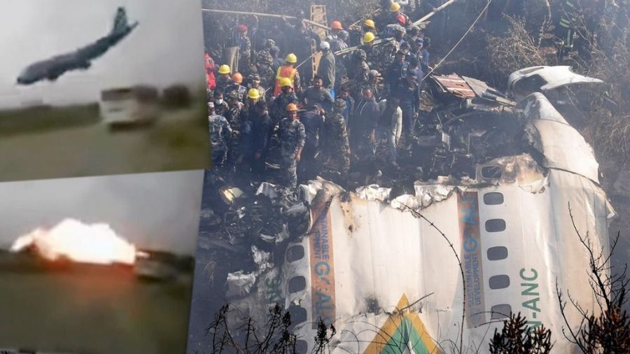 Samolot rozbił się w pobliżu lotniska w położonym na zachodzie kraju mieście Pokhara (fot. PAP/EPA/KRISHNA MANI BARAL)