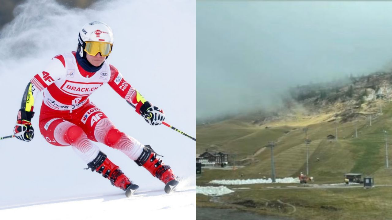 Maryna Gąsienica-Daniel i stok PŚ w Lech/Zeurs (fot. Getty/Instagram)