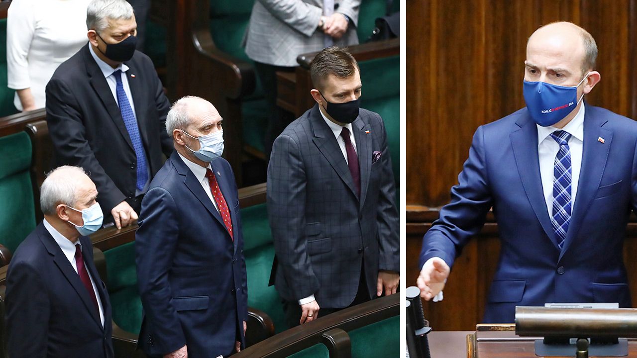 Politycy PiS i Borys Budka z PO (fot. PAP/Rafał Guz)