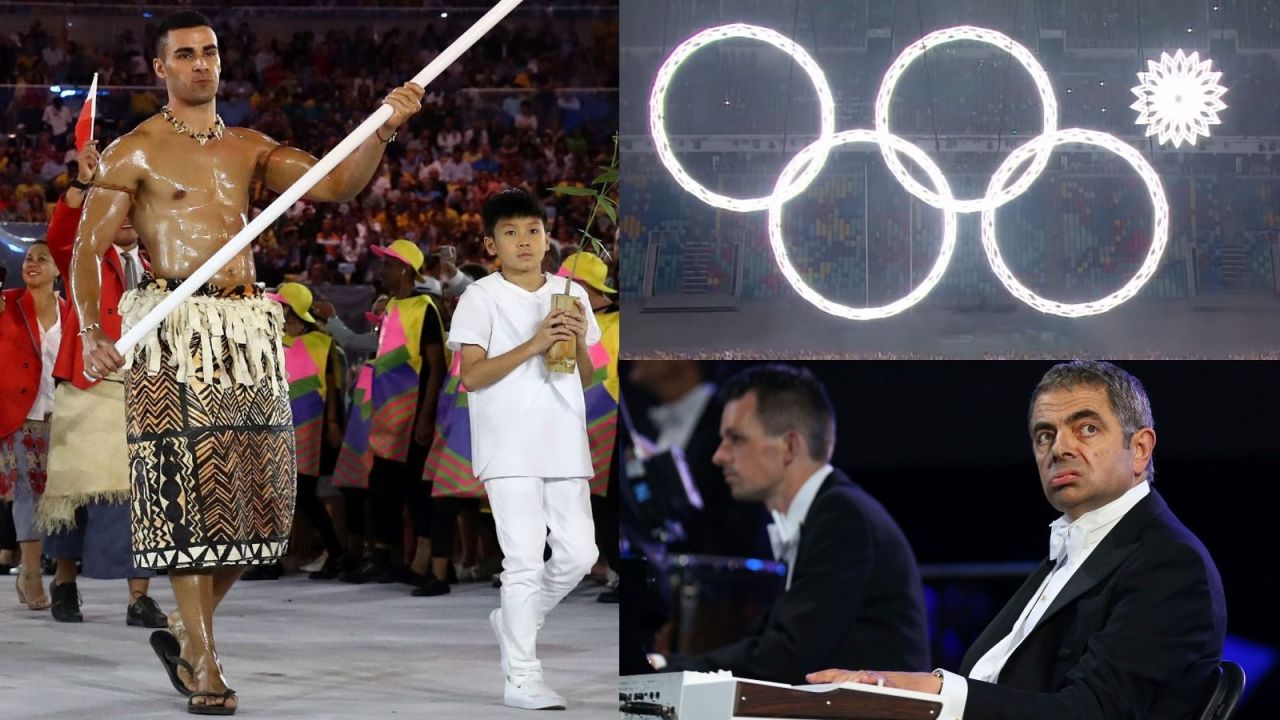 Pita Taufatofua, Rowan Atkinson (fot. Getty Images), nieotwarte gwiazdki podczas ceremonii w Soczi (fot. YouTube)