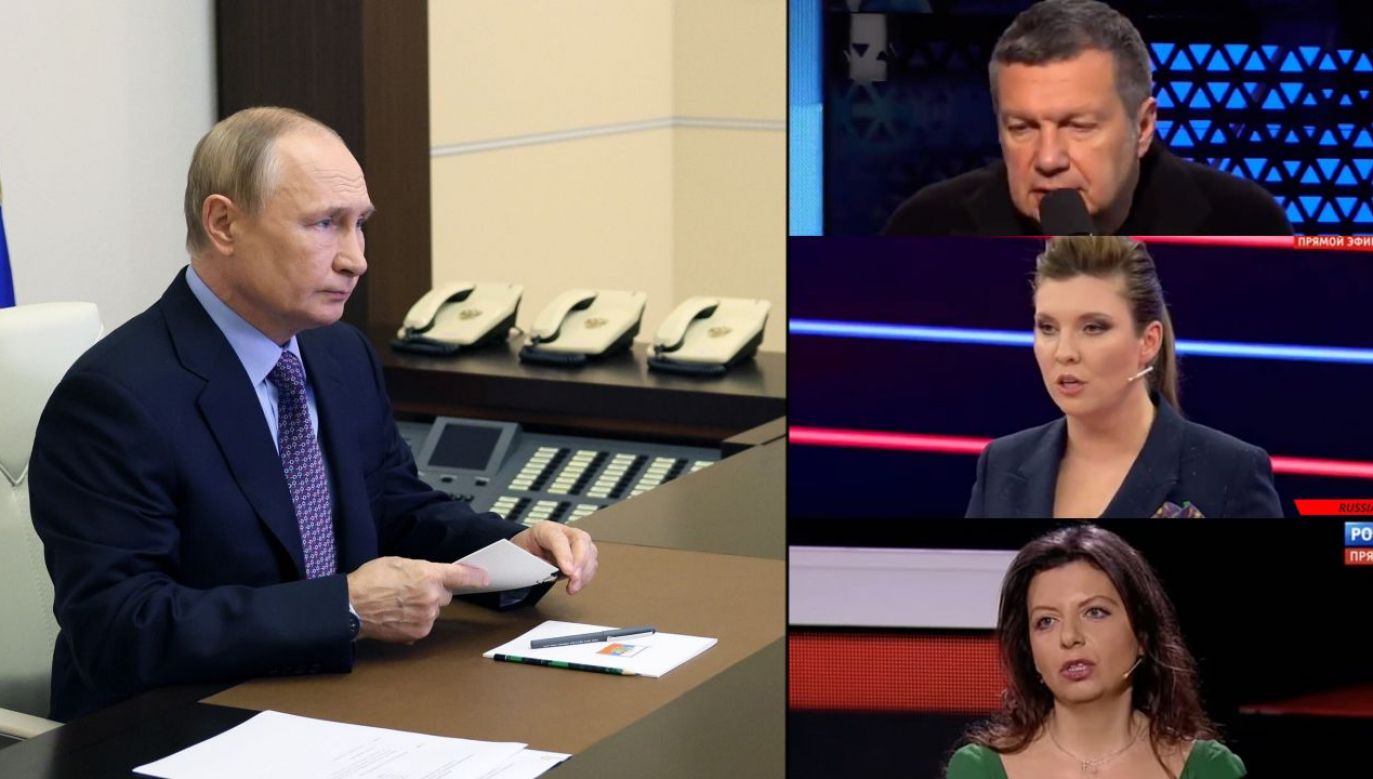 W.Putin, W. Sołowiow, O. Skabiejewa i M. Simonyan (fot. PAP/ EPA/GAVRIIL GRIGOROV/SPUTNIK, witter.com/JuliaDavisNews)