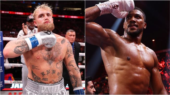 Według informacji dziennikarzy magazynu The Ring w grudniu ma dojść do walki Anthony Joshua – Jake Paul (fot. Getty Images) Kolaż przedstawiający po lewej stronie amerykańskiego boksera i youtubera Jake'a Paula w ringu bokserskim, z tatuażami na klatce piersiowej i ramionach, oraz po prawej stronie brytyjskiego boksera Anthony'ego Joshuę, również w ringu, z uniesioną w geście zwycięstwa prawą ręką w rękawicy. Obaj zawodnicy są w trakcie lub po walce. Zdjęcie ilustruje doniesienia medialne o planowanej walce w wadze ciężkiej między Anthonym Joshuą a Jakiem Paulem w grudniu 2025 roku (fot. Getty Images)