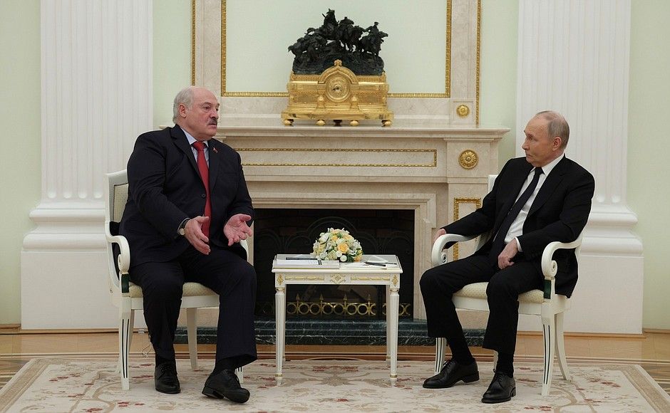 Аляксандр Лукашэнка і Уладзімір Пуцін на перамовах у Крамлі (Фота: Kremlin.ru)