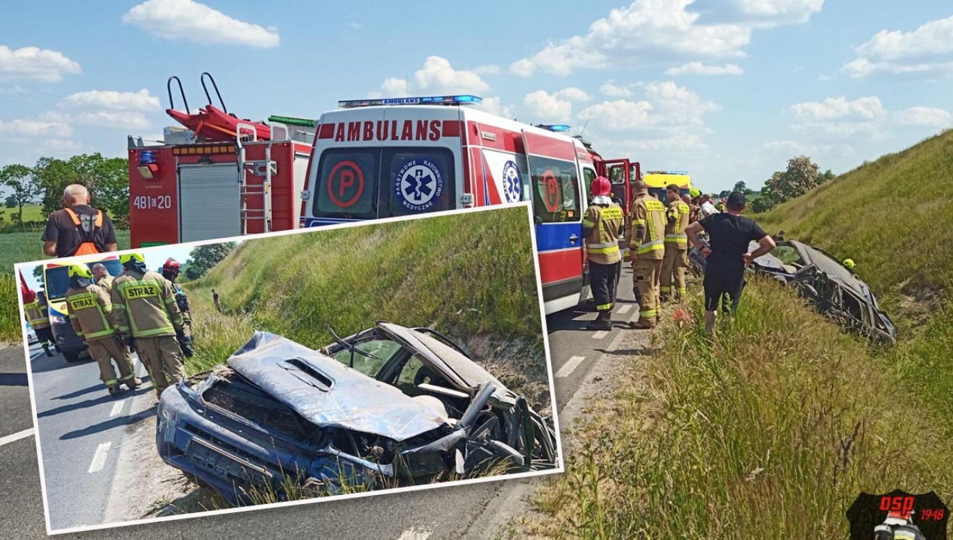 Do wypadku doszło w pobliżu Dąbrówki Malborskiej (fot. FB/Ochotnicza Straż Pożarna w Stogach)