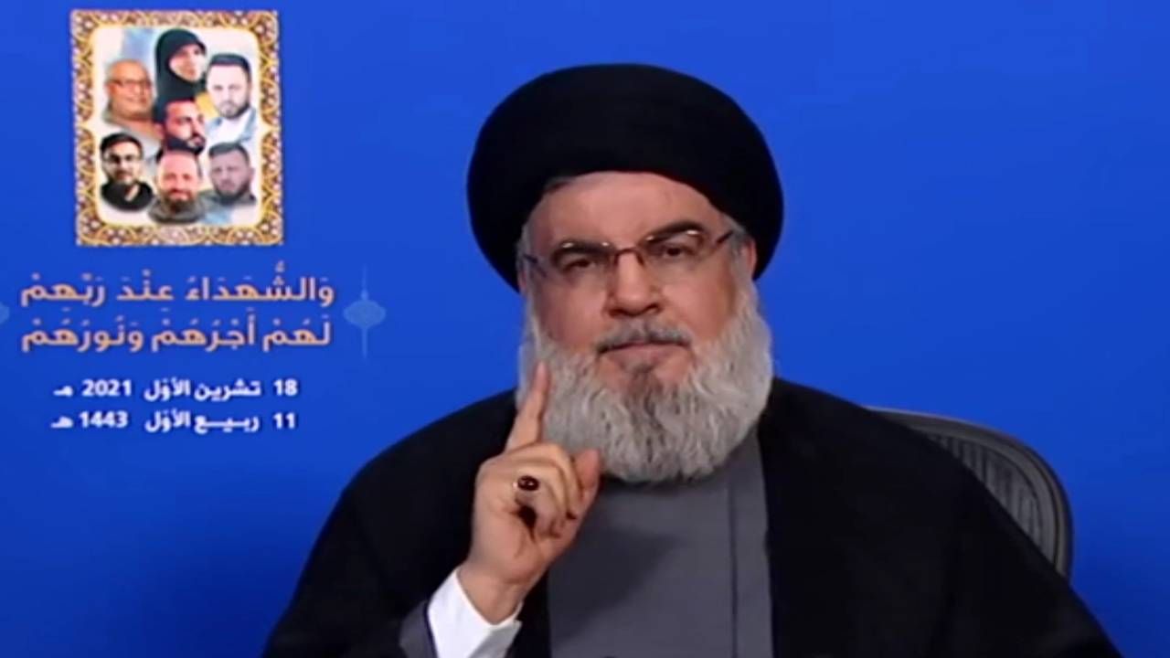 Przywódca Hezbollahu szejk Hasan Nasrallah (fot. EPA/AL-MANAR TV HANDOUT)