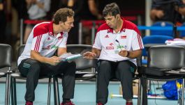 Philippe Blain i Stephane Antiga za czasów pracy w reprezentacji Polski (fot. PAP).