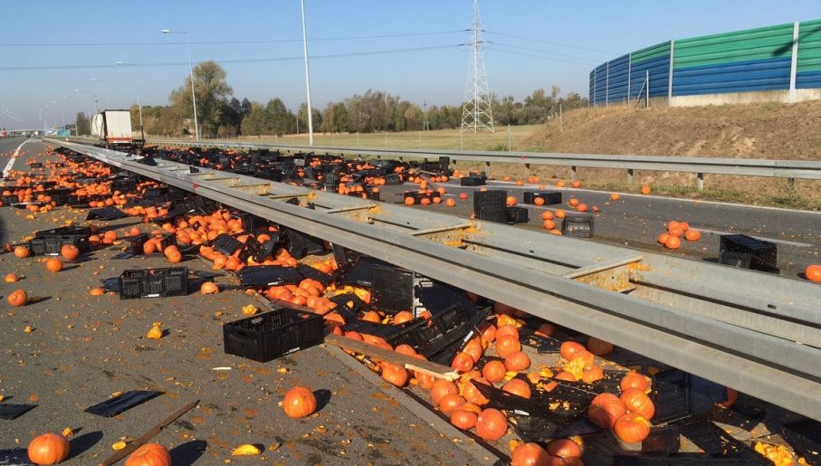 Early Halloween? Highway blocked by pumpkins TVP World