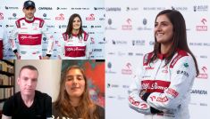 Tatiana Calderon w rozmowie z TVP Sport i podczas prezentacji z Robertem Kubicą (Fot. Getty/TVP Sport)