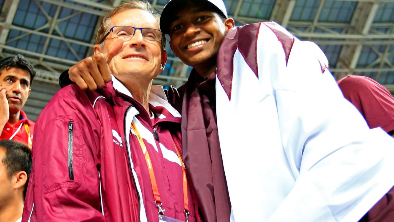 Stanisław Szczyrba (L) i Mutaz Essa Barshim (fot. Getty)