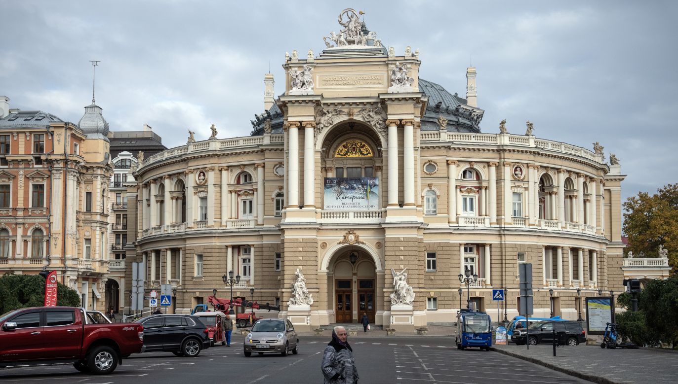 A woman walks past Odesa Opera House in Odesa, Ukraine. Photo: Carl Court/Getty Images