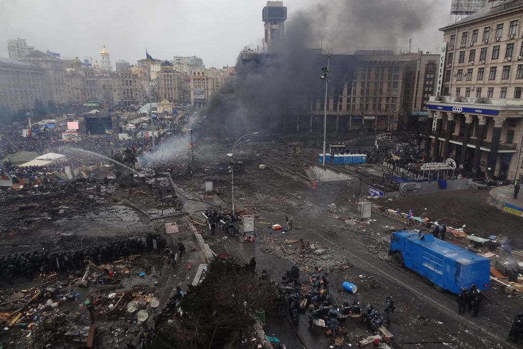 Вид на Майдан Незалежности в Киеве. 20 февраля 2014 года (Фота: Юрый Мацарскі / «Вот Так»)