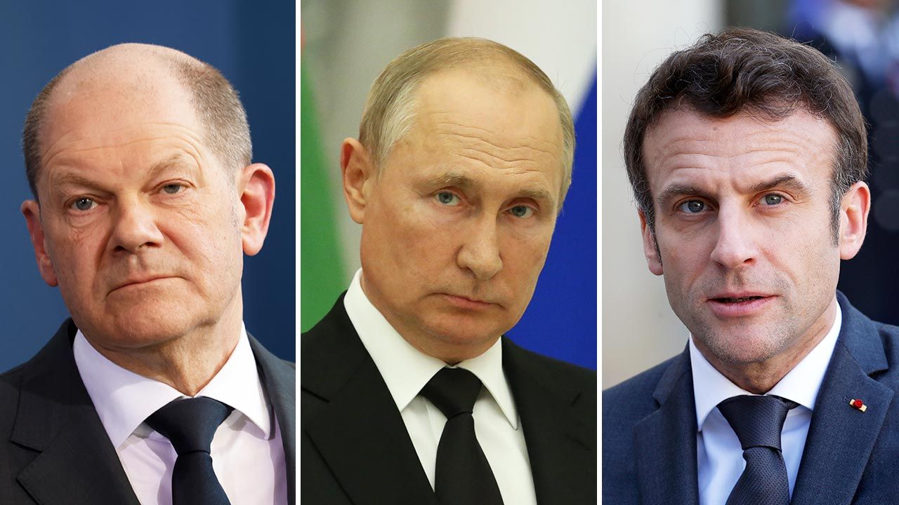 Olaf Scholz, Władimir Putin, Emmanuel Macron  (fot. Getty Images)
