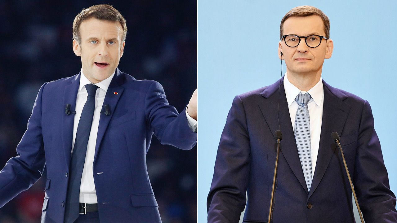 Emmanuel Macron, Mateusz Morawiecki (fot. PAP/Radek Pietruszka; PAP/EPA/Mohammed Badra)
