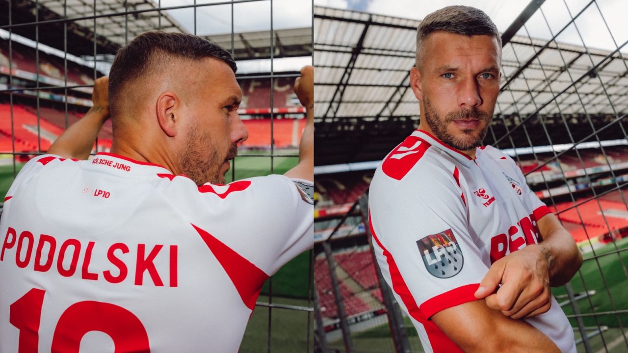 Lukas Podolski w wyjątkowej koszulce przygotowanej na czwartkowy mecz (fot. 1.FC Koeln).